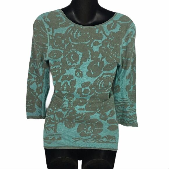 Nic+Zoe blue beige floral v-neck sweater small - Picture 3 of 6